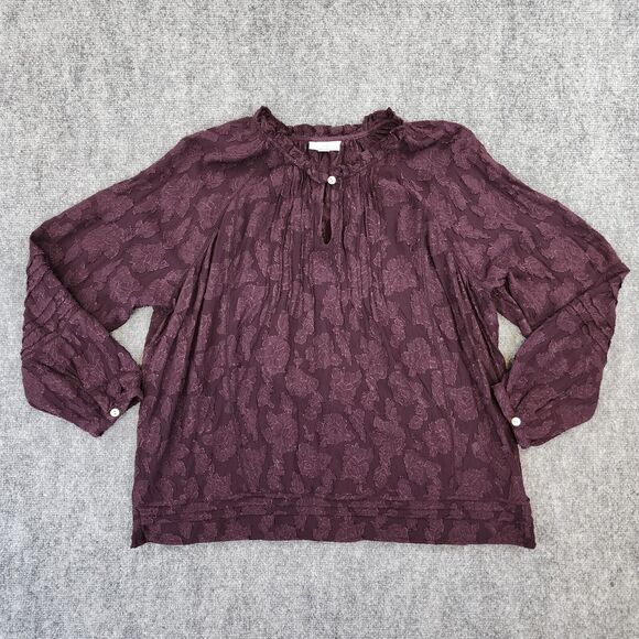 J Jill Top Womens Medium Purple Ventana Jacquard Popover Blouse Casual Boho Chic - Picture 1 of 15